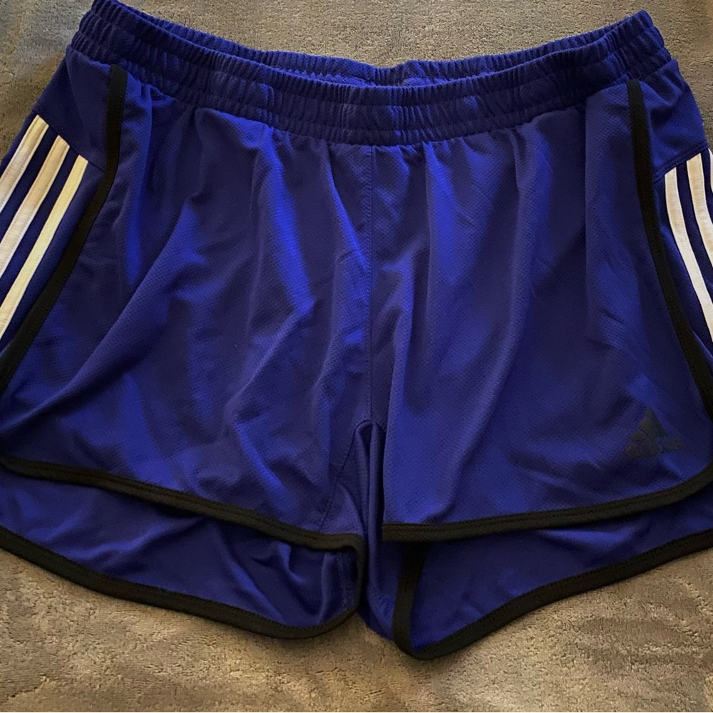 Adidas Blue Athletic Shorts with White Stripes